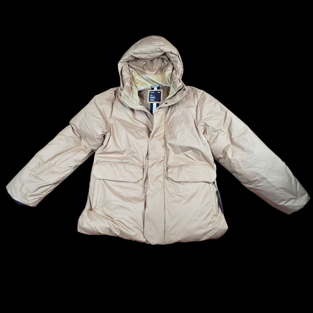 NWT Under Armour Limitless Down Jacket Beige Hooded 700 Fill Camel Mens Size L